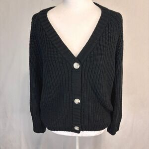 PRETTYGARDEN Cardigan Women Sz S Chunky Knit V-Neck Button Oversized‎ Minimalist